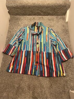 Ali Miles Colorful Abstract Stripe Button Front Jacket Top Artsy Size XL